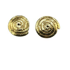 Monet Gold Tone Hammered Spiral Earrings, Vintage Clip On Flat Infinity Maze